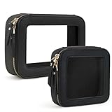 Prite Clear Makeup Bag Set for Women Portable Clear Makeup Bag Cute Waterproof Travel Cosmetic Bag with Gold Zipper for Car Essentials(Black)