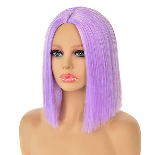 ZGCY Cosplay Halloween Wigs Purple Wig Bob Wig Short Straight Wig Middle Part Wig for Women Synthetic Cosplay Wig for Girl Colorful Halloween Wig for Party (PURPLE)
