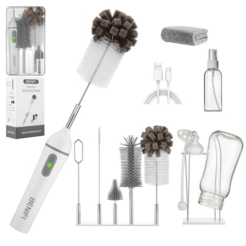 Benifi Electric Bottle Cleaner Pro 11 in 1 Baby Bottle Brush with Drying Rack Sponge Brush Silicon Brush Formula Mixer Nipple Brush Soap Dispenser Microfiber Cleaning Cloth Included