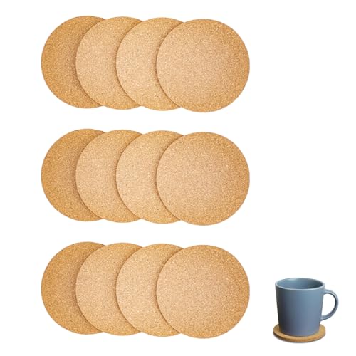 12 Pcs Cork Table Mats for Coffee, Cork Coasters Round, Corks Coasters Round Coaster, Cup Corks Pads Warm Gifts for Home/Office/Bedroom/Living Room/Kitchen