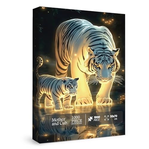 White Tiger Family Puzzles for Adults 1000 Pieces, Nature Wildlife Scene Jigsaw Puzzles, Animal Art Puzzles