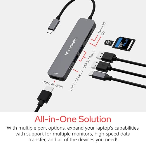 Image of Verbatim USB-C Essentials Multiport Hub- 6 Ports: (1) USB-A 2.0, (1) USB-A 3.0 /3.2 Gen 1, (1) USB-C 3.0 /3.2 Gen 1, SD and Micro SD Card Slots with 4K HDMI and Up to 100W Power Delivery