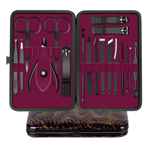 Manicura Pedicura Set 18 PCS Profesional Cortaúñas Acero Inoxidable Grooming Kit Con Estuche De Viaje De Cuero Lujoso (Fucsia) Cover