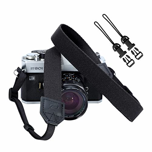 Padwa Lifestyle Black Camera Strap - 1" Pure Cotton Vintage Woven Neck & Shoulder Straps With Full Grain Cowhide Head, Camera Straps For Photographers With Quick Release Buckles #TOP18