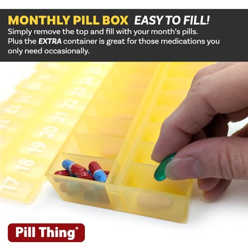 Image of Once-a Day Monthly Pill Organizer Removable Lid for Easy Loading - Large Compartment Pill Box Medications for Entire Month Plus a Compartment for Extra Pills BPA Free (Pack of 2)