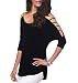 Women's Casual Loose Hollowed Out Shoulder Three Quarter Sleeve Shirts,Black,M
