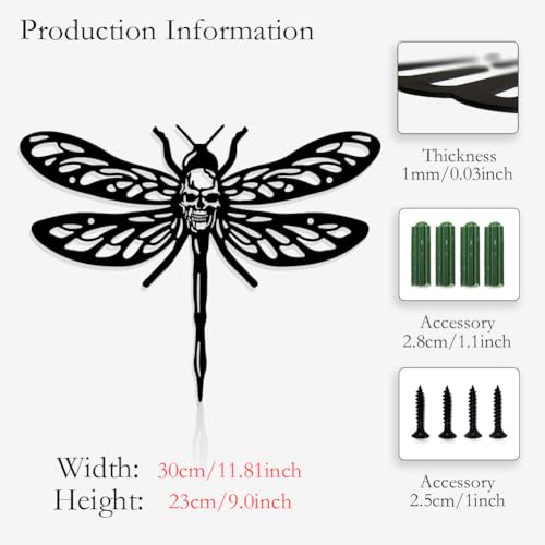 NBEADS Skull Dragonfly Metal Wall Decor - Image 3