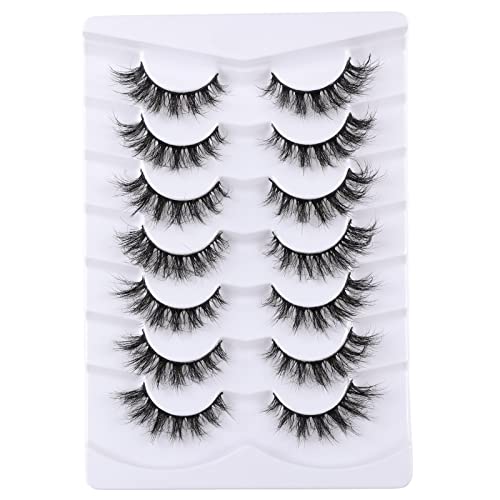 Mebver False Eyelashes Cat Eye Lashes Faux Mink Lashes Natural Look Fluffy Wispy Lashes That Look Like Extensions Pestañas Postizas D Curl Lash Strips Short Fox Eye Lashes 7 Pairs Pack