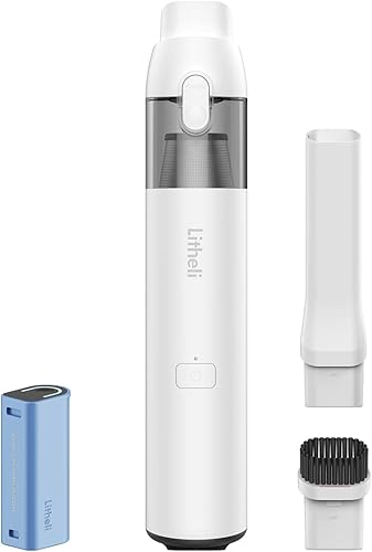 LiTHELi Aspiradora de mano inalámbrica, potencia de succión de 10000 Pa con batería recargable U, ultra ligera, mini aspiradora para automóvil,
