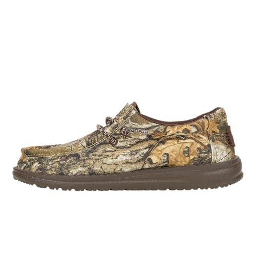 HEYDUDE Boy's Youth Wally Realtree Slip-On Shoe – Light‑Weight, Elastic‑Lace, Brown/Natural, Size 13