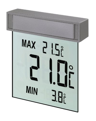 TFA Dostmann Vision digitales Fensterthermometer aussen 30.1025 selbstklebend großes Display mit Außentemperatur Höchst- und Tiefstwerte 97 x 22 x 105 mm Silber