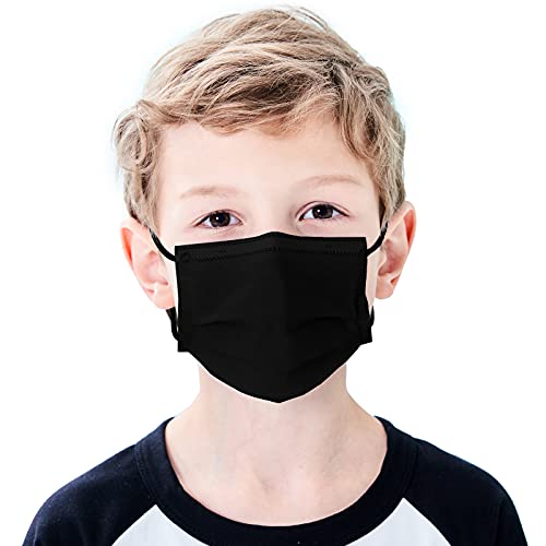 Kids Disposable Face Mask 50 Pack 3-Layer Filter Ages 5-12 Black |…