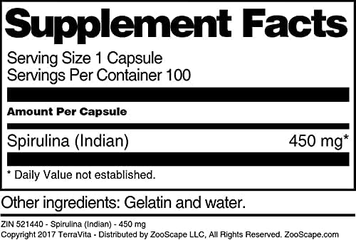 Miniatura 4 de Espirulina (India) - 450 mg (100 Cápsulas, ZIN 521440)