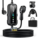 ⚡ 3,68 kW – 60 % plus rapide que le chargeur d’origine de 2,3 kW – Notre chargeur voiture électrique mobile de 3,68 kW (230V, 16A, monophasé) fournit 60 % de puissance en plus que le chargeur d’origine de 2,3 kW de votre VE. Idéal pour la maison, le garage ou les courts trajets – respecte votre installation électrique.
