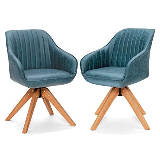 GOFLAME Swivel Dining Chairs Set of 2, Contemporary Side Chair with Curved Back, Armrest, Solid Wool Legs, Upholstered Dining Accent Chairs for Kitchen, Dining Room, Living Room, Coffee (Blue)