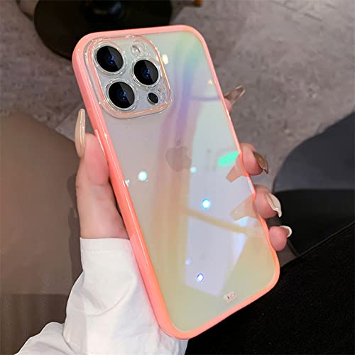 Coque silicone iPhone 14 Pro Max transparente effet laser dégradé rose