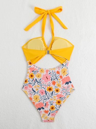 Women's High Waisted Halter Swimsuit with Floral Print - Sexy One-Piece Bathing Suit for Summer3