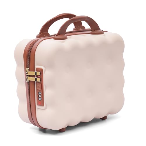 Image of SHAMAX Hard Shell Mini Luggage Cosmetic Case - Portable Vanity Case (30x30x15 cm) Travel Makeup Organizer with TSA Number Lock, Gift for Women and Girls (Beige Brown)