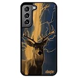 Cover per S22 in legno di silicone cervo animale, fulmine mobile, tempesta chiara, cervo, cervo, motivo: animali blu, custodia per Samsung Galaxy