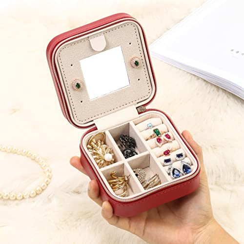 Image of TRODANCE Jewelry Case with Mirror, Small Travel Jewelry Organizer, Portable Jewelry Box Mini Organizer Display Storage Box For Rings Earrings Necklaces (4Color - 4packs)