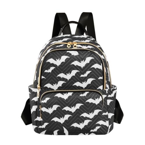 Image of ALAZA Bat Halloween Black White Women Backpack Purse Ladies Fashion Shoulder Bag Daypack Travel Bag 10L