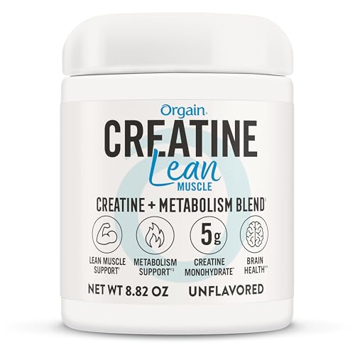 Orgain Micronized Creatine Monohydrate Lean Muscle Powder with Metabolism Blend, Unflavored, 50 Servings, Supports Muscle Strength and Brain Health, No Dairy or Soy, Gluten Free, Vegan
