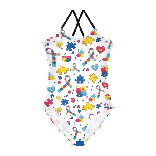 Autism Girls One Piece Swimsuits; 3-10 Years Halter Swimwear Beach Bathing Suit