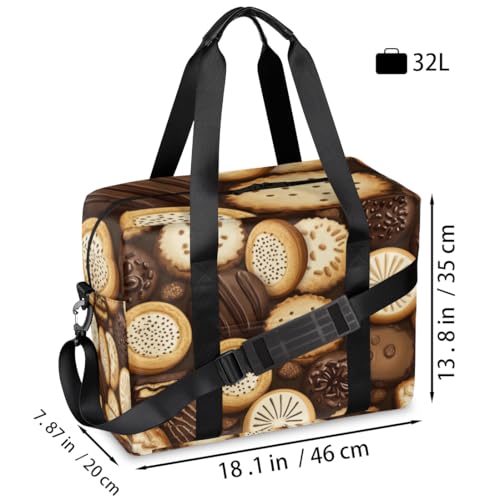 Chocolate Biscuit Travel Duffel Bag for Men Women Cookies Sports Gym Bag Waterproof Weekender Overnight Bags Foldable Carry on Backpack for Swim Yoga Fitness Workout2