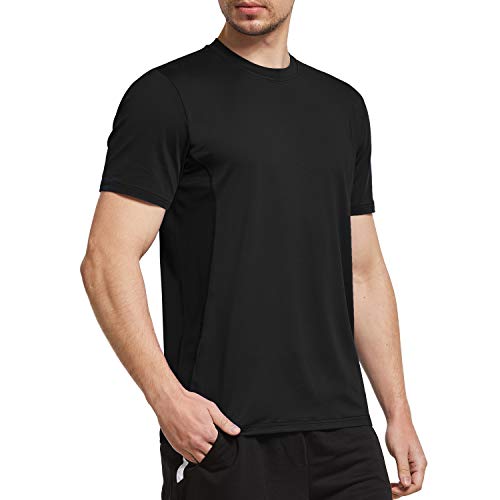 Ogeenier Men's Quick Dry Short Sleeve Athletic T-Shirt Mesh Running Workout Shirts,Black,XXL