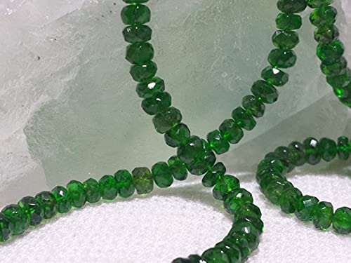 LKBEADSLKBEADS Chrome Diopside 4-4.5mm Faceted Rondelle Beads 16" Genuine Semiprecious Gemstone Stone, Vivid Green Chrome Diopside