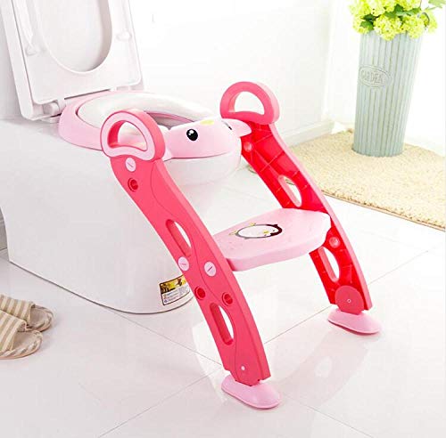 Siège de toilette de formation rose avec échelle pliante en plastique souple pour bébé