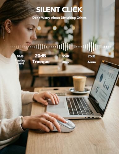 Image of Trueque Wireless Mouse for Laptop, Ergonomic 6-Button Mouse, Silver Grey | 2.4GHz USB receiver, back /forward buttons, 3 adjustable DPI levels, silent clicks, USB-C adapter, Windows /Mac /Chrome OS /Linux