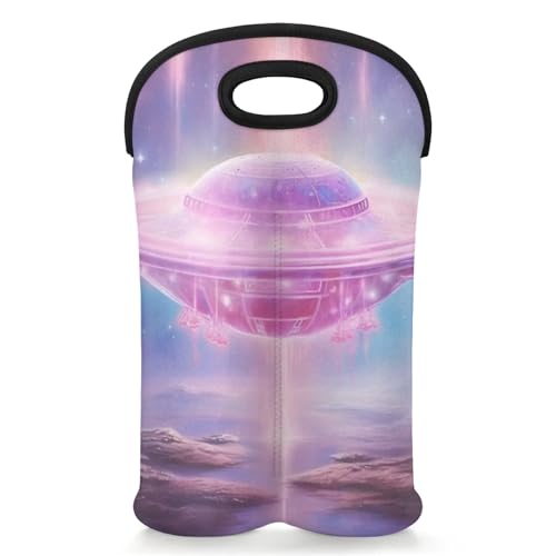 GzLeyigou 2 Bottles Ufo Spacecraft Wine Bag Sleeve Totes Neoprene Protective Wine Carrier Bag for Wine,Water, Champagne, Beer, Baby Bottles,Gift 14.5 x 10 Inches