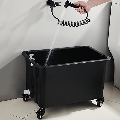 Utility Mop Sink Laundry Tub Heavy Duty Slop Sink with Spray Gun Faucet, Movable Mop Service Basin for Bathroom, Kitchen, One-Click Drainage