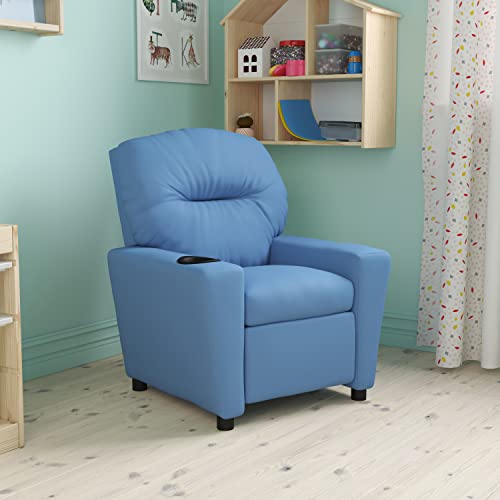Flash Furniture Contemporary Light Blue Vinyl Kids Recliner With Cup Holder #TOP1