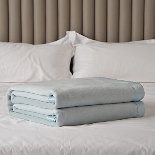 Cuddle Dreams Silk Bed Blanket For All Seasons, Accented With Silk-Charmeuse Border, Naturally Soft, Breathable (Ice Blue, Twin 66" × 90") #TOP5