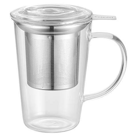 Enindel 3020.01 Glass Tea Mug with Infuser and Lid, Tea Cup, Clear, 14 OZ, GM001 Cover