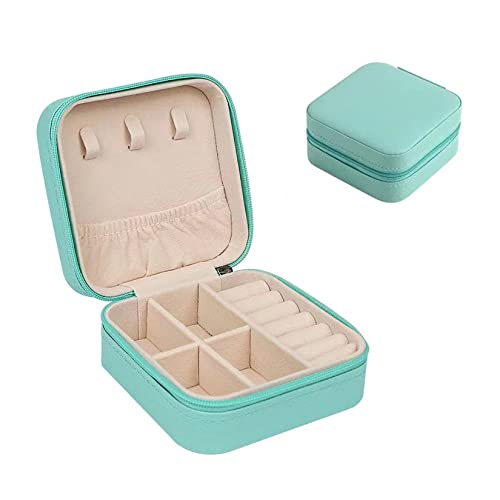 Schmuckkästchen Reise, Klein Schmuckkasten Damen/Mädchen Tragbar Wasserdicht PU-Leder Schmuckbox für Ringe, Ohrringe, Halsketten und Armbänder Blau Cover