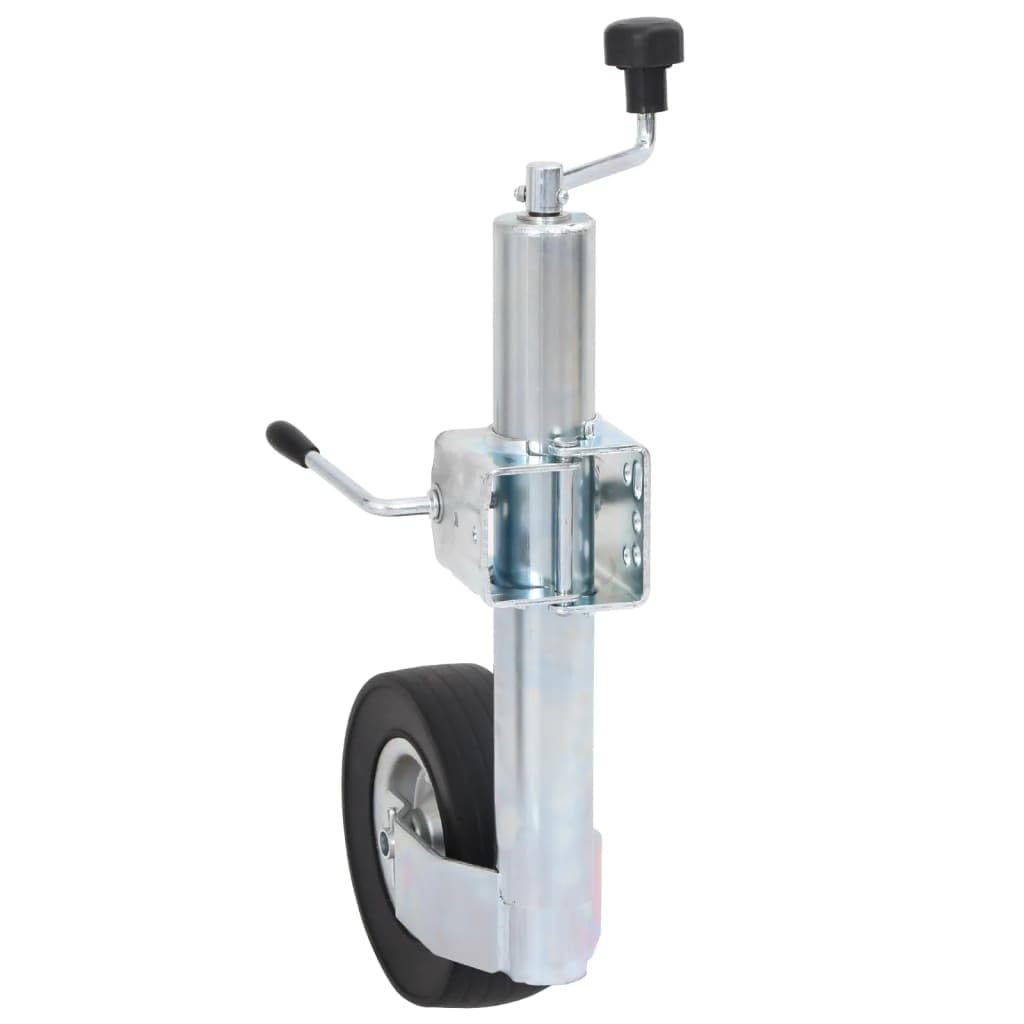 Stützrad 60 mm mit 2 Stützrohren und 3 Klemmen, verstellbar von 63 bis 87,5 cm, verzinkter Stahl, Vollgummireifen für Anhänger
