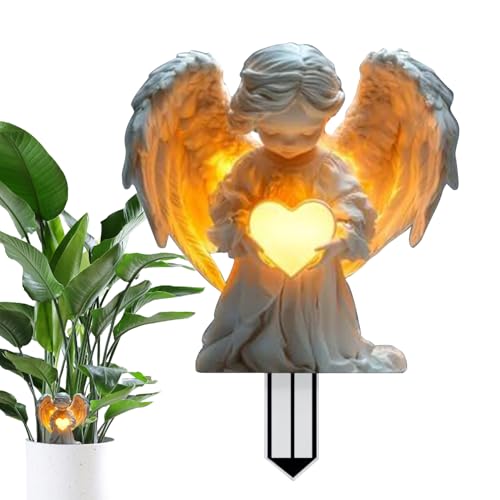 Generico Gartenengel | zweifarbig wasserdicht für den Außenbereich | aus Acryl mit Engel, der Herz umarmt den Garten, für Hof, Terrasse, Pflanzgefäß