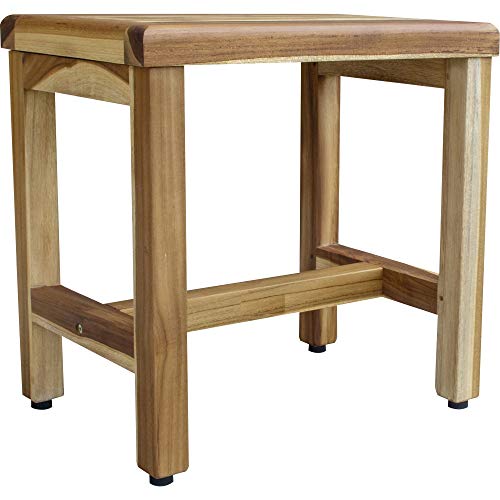 HomeRoots Compact Rectangular Teak Shower Or Outdoor Bench in Natural Finish