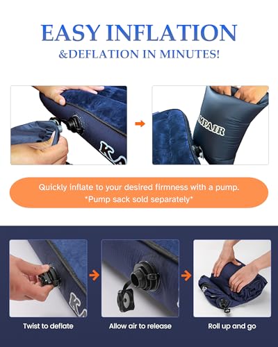 Image of Inflatable Sleeping Pad for Camping, Extra-Thick 4.75 inch Single Air Mattress with Soft Velvet Top, Machine Washable, Family Lightweight 4-Season Pad for Traveling & Hiking, Blue