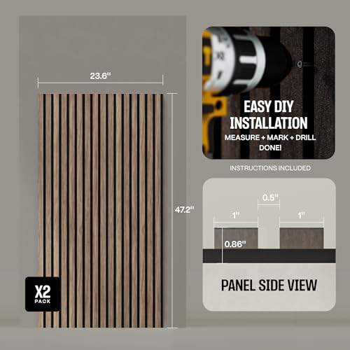 Image of 2-Pack Wood Panels for Wall - Acoustic Wood Slat Wall Panels, Soundproof Wooden Paneling for Interior Decor
