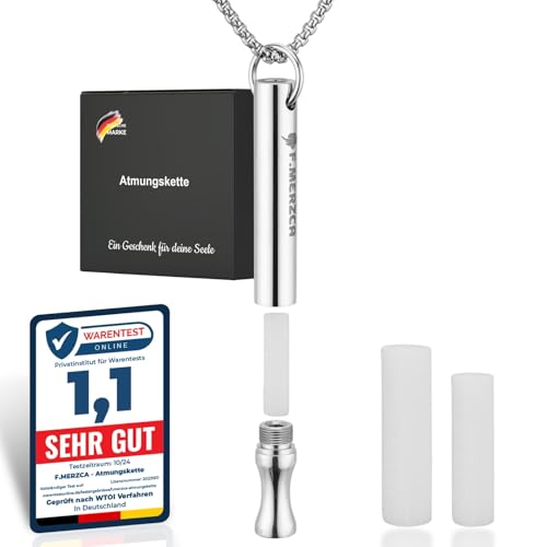 F.MERZCA® Premium Rauchentwöhnung Atemkette 2.0 Starter-set mit MEHR WIDERSTAND – 15 kostenlose Filter für echten Widerstand beim Rauchen aufhören – Endlich Rauchfrei dem Atemholz (Silber Glanz)