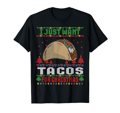 Solo quiero tacos para Navidad, suéter navideño Camiseta