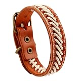 Balaijor Mens and Womens Retro Adjustable Leather Bracelet Belt Buckle Rope Cuff Bracelet(Orange)