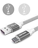 TUPower K20 Cable USB-C Flexible Supercharge Cable de carga de 6 pies a USB 2.0 5A largo adecuado para Huawei P30 Pro P20 Mate 30 20 Pro Nova teléfono móvil