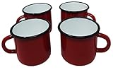 Idilia Juego de 4 Tazas de Metal esmaltado - 400 ml - Rojo