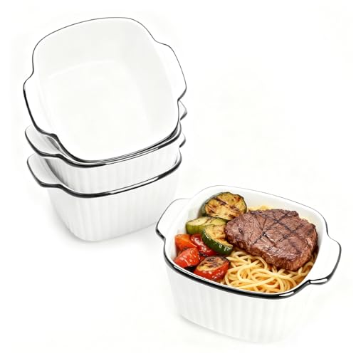 Ceramic Baking Dishes set of 4 Square Baking Dishes Small Baking Dish for Air Fryer Ceramic Bakeware with Handles Oven & Microwave Safe