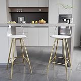 WCFI Small Clear Bar Stools Set of 2 Up to 180 Lbs, Modern Tall Bar Stool with 4 Sturdy Metal Legs, Acrylic Bar Stool with Clear Back, Small Size Pu Cushion, for Bar, Kitchen - Gold